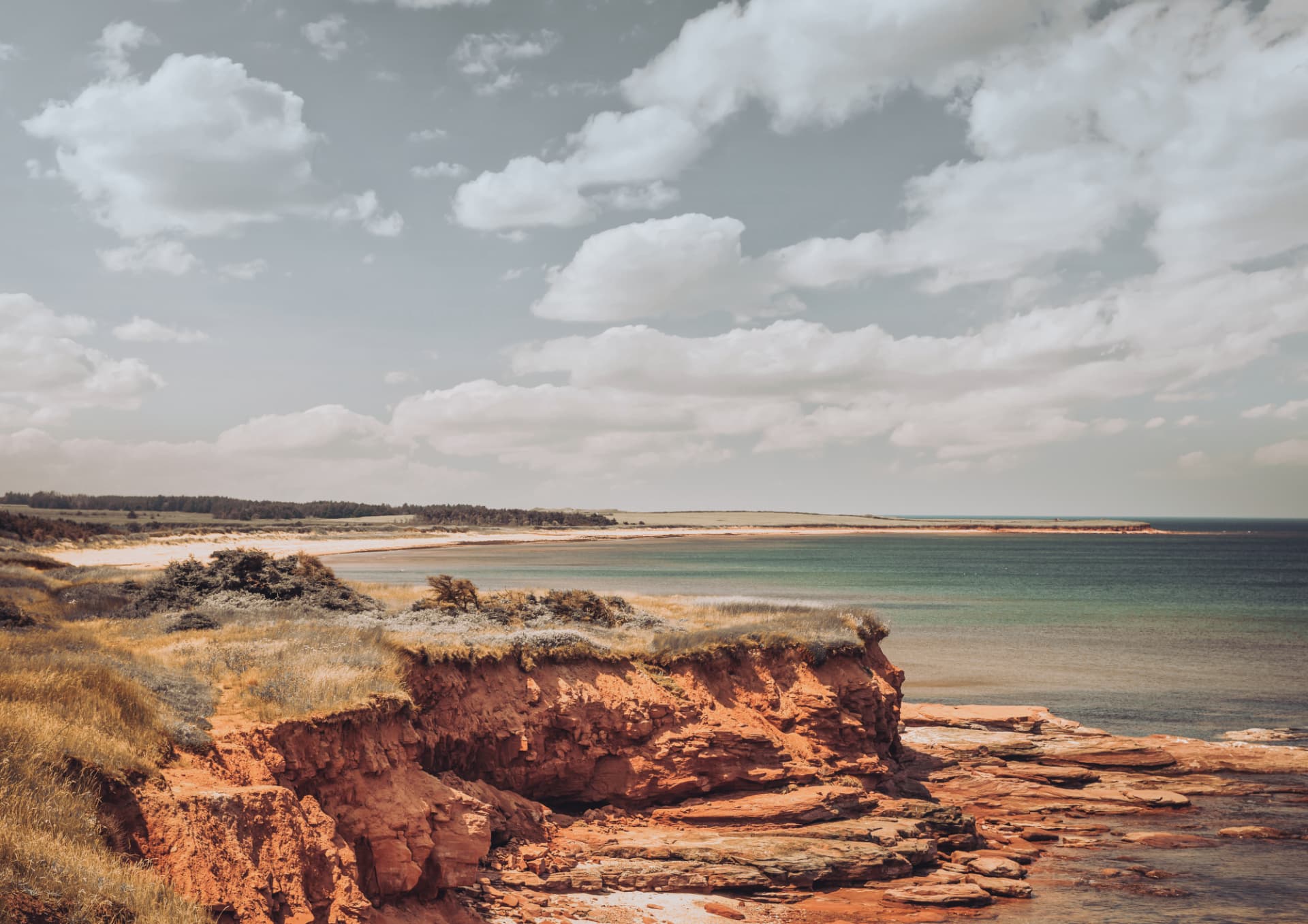 Red sandstone cliffs along the Prince Edward Island coast